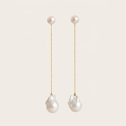 Baroque Pearl Chain Drop Earrings in Gold Plated | 925 Sterling Silver
