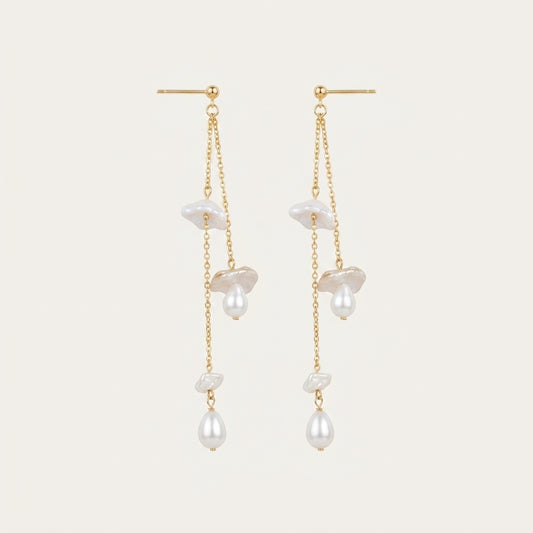 Bow Baroque Pearl Drop Earrings in 14K Gold Plated | 925 Sterling Silver