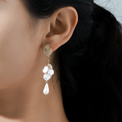 Shell Petal Pearl Earrings