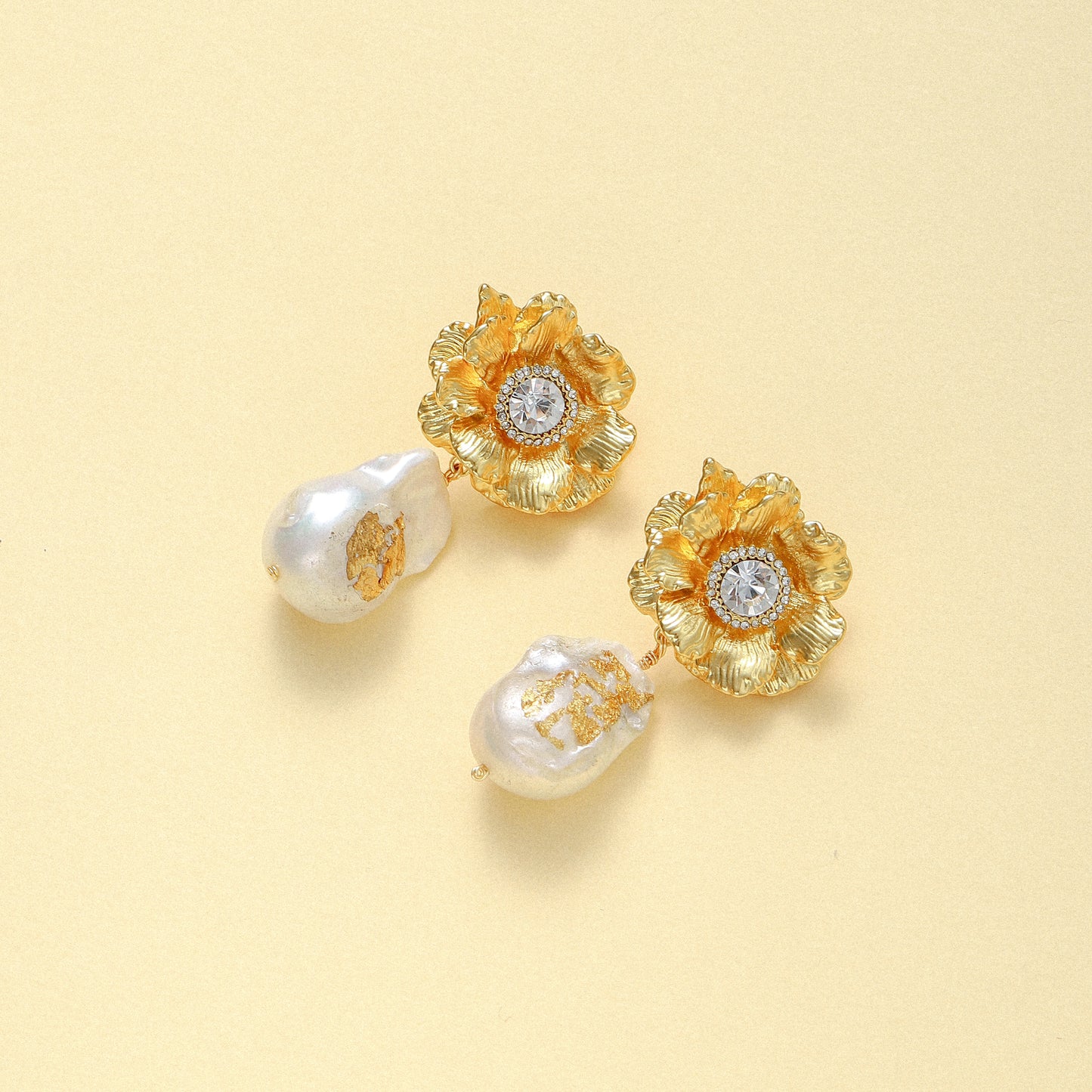 Flower Gold Foil Pearl Earrings