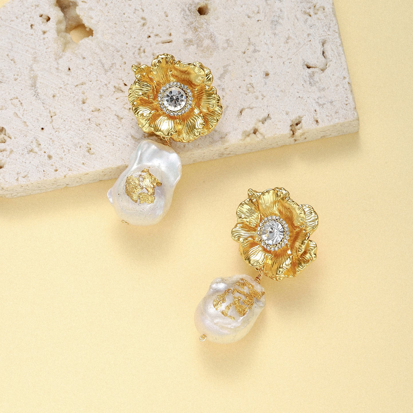 Flower Gold Foil Pearl Earrings