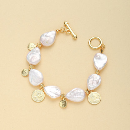 Coin-Shaped Baroque Pearl Bracelet