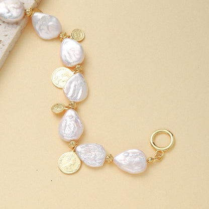 Coin-Shaped Baroque Pearl Bracelet