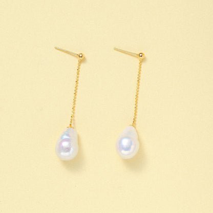 Long Dangle Beaded Teardrop Pearl Earrings