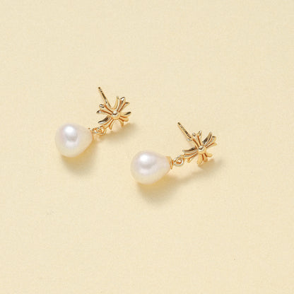 Teardrop Pearl Earrings with Cross Stud