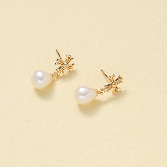 Teardrop Pearl Earrings with Cross Stud