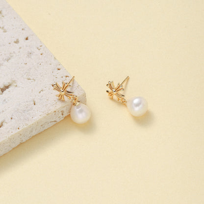 Teardrop Pearl Earrings with Cross Stud