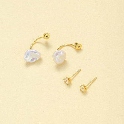 Textured Silver Pearl Earrings