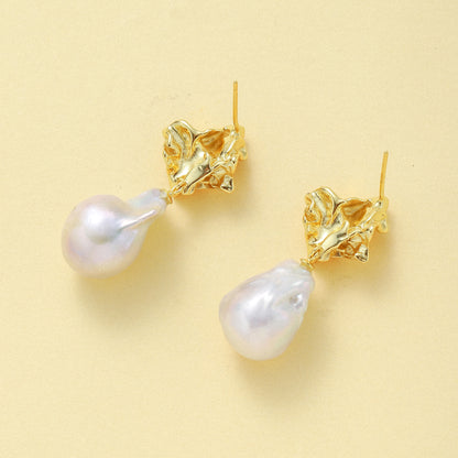 Pearl Lava Stone Earrings