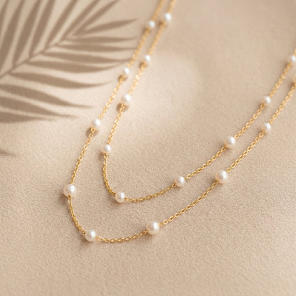 Double Layer Natural Pearl Necklace in 925 Sterling Silver