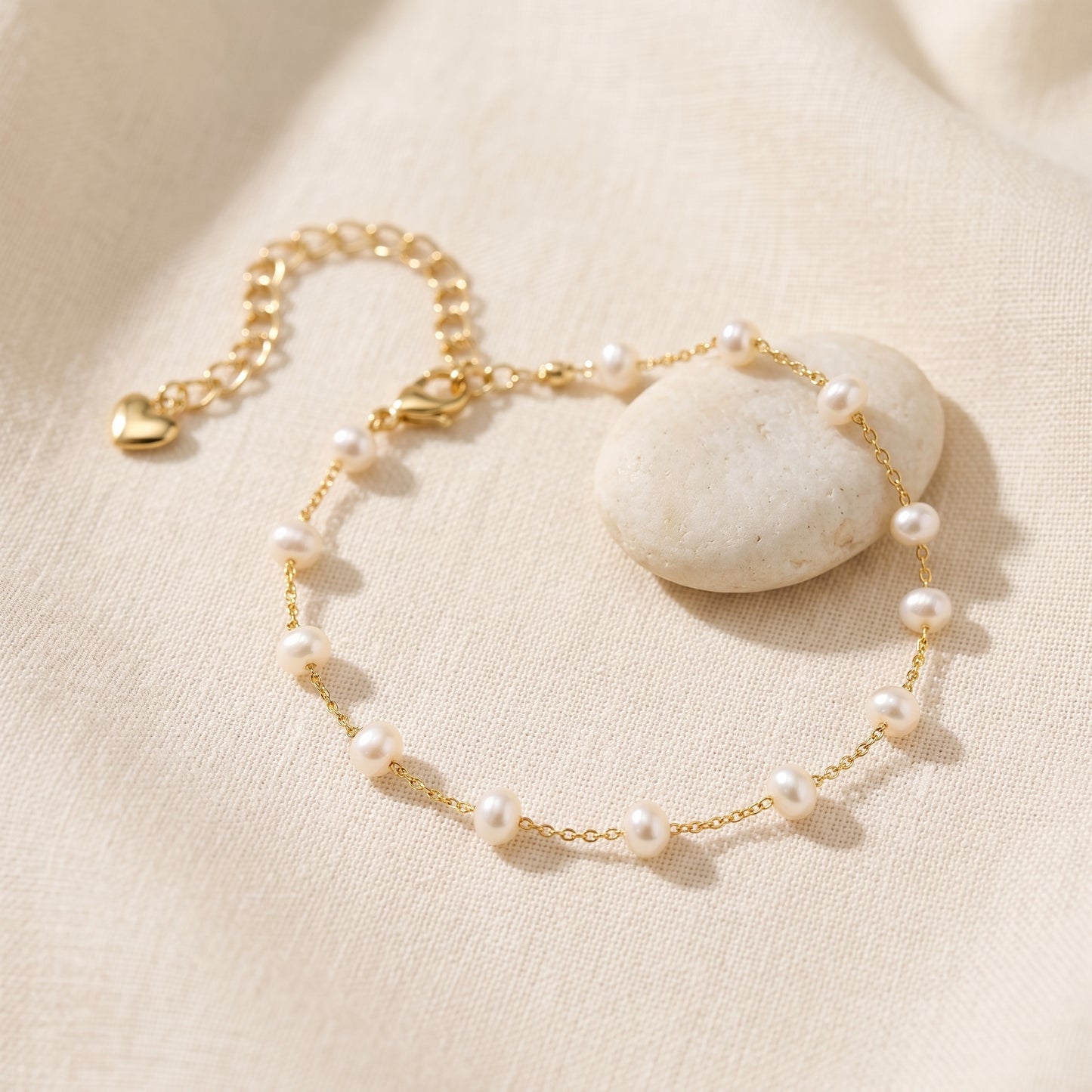 Dainty Natural Pearl Station Bracelet in 14K Gold Plated