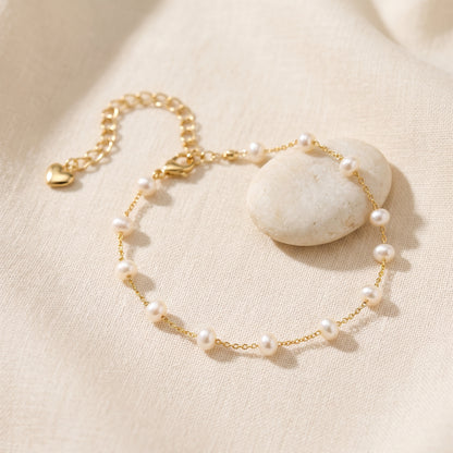 Dainty Natural Pearl Station Bracelet in 14K Gold Plated