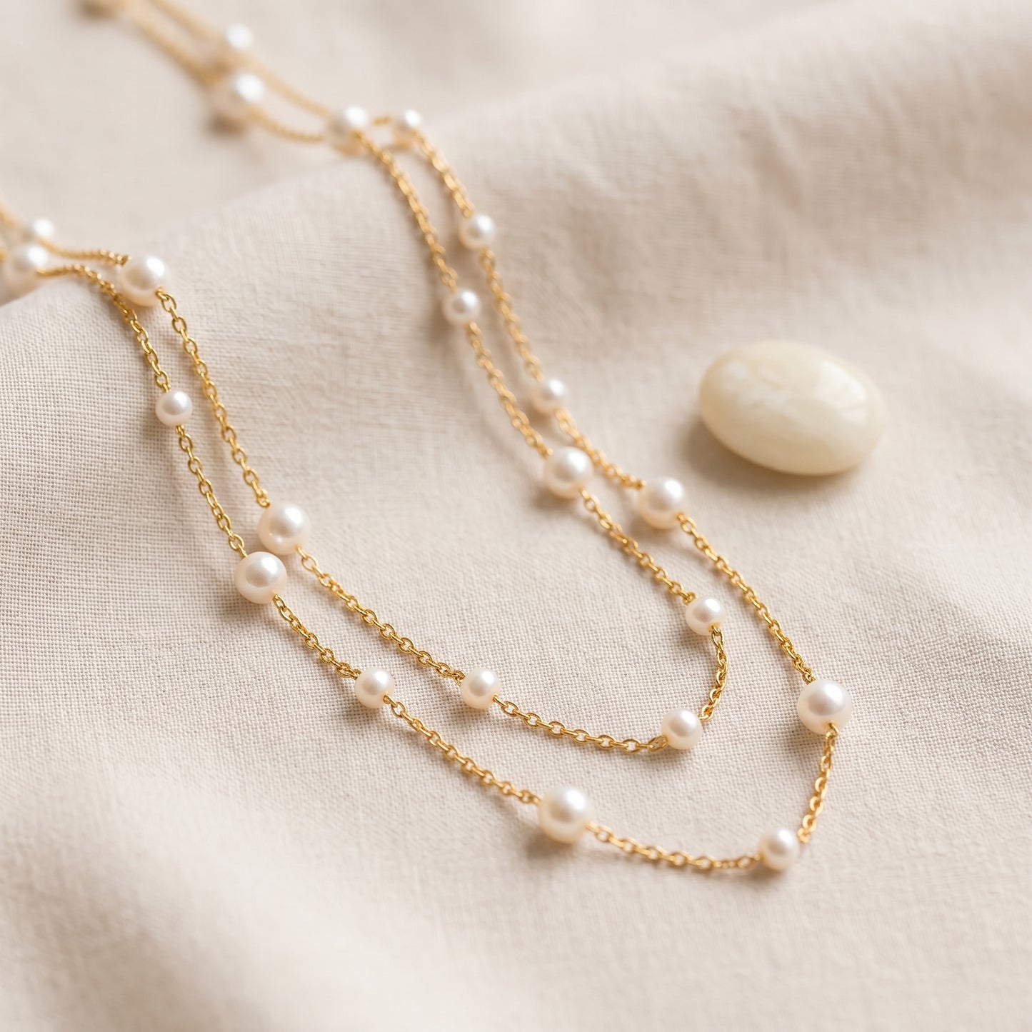 Double Layer Natural Pearl Necklace in 925 Sterling Silver