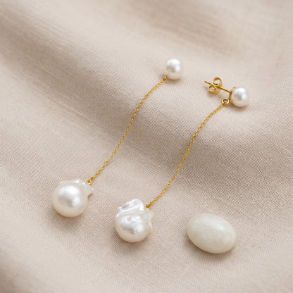 Baroque Pearl Chain Drop Earrings in Gold Plated | 925 Sterling Silver