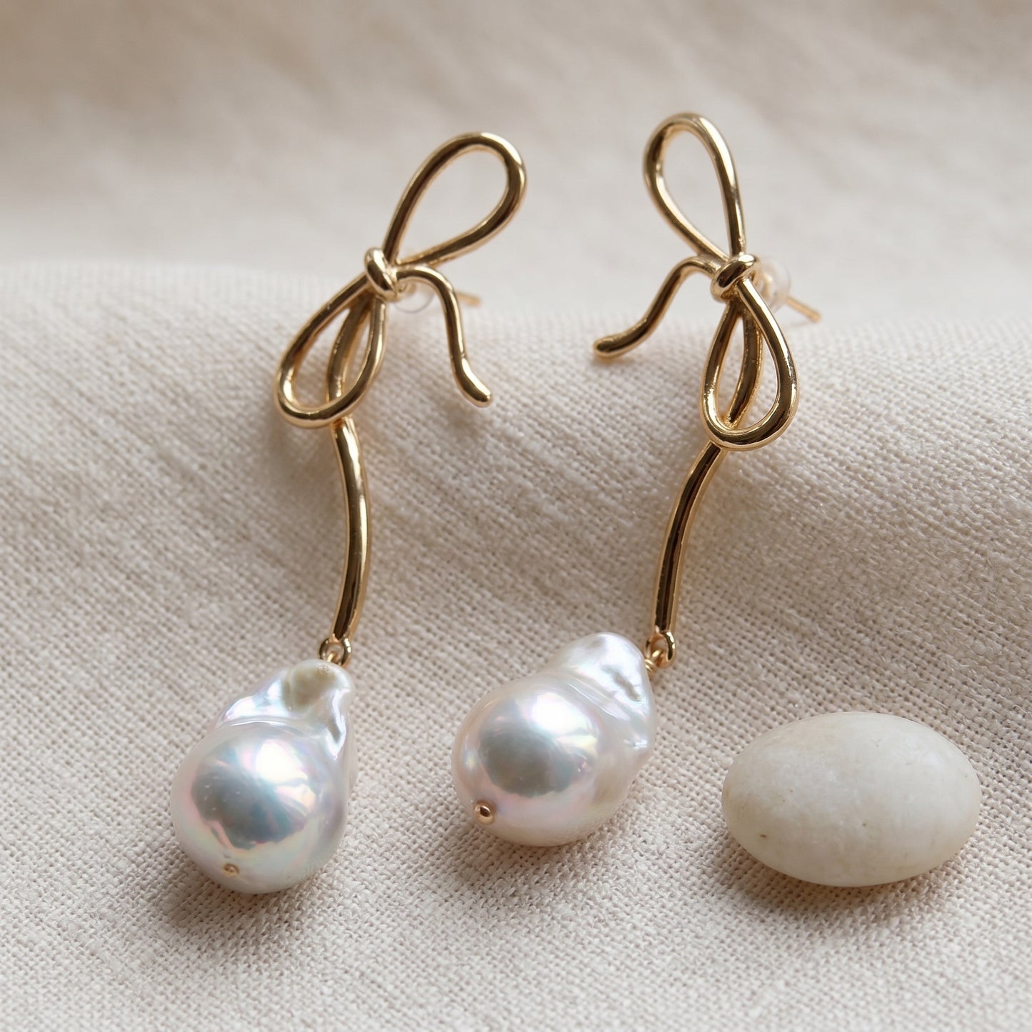 Bow Baroque Pearl Drop Earrings in 14K Gold Plated | 925 Sterling Silver