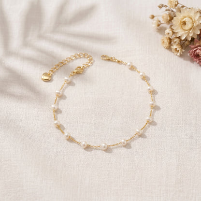 Dainty Natural Pearl Station Bracelet in 14K Gold Plated