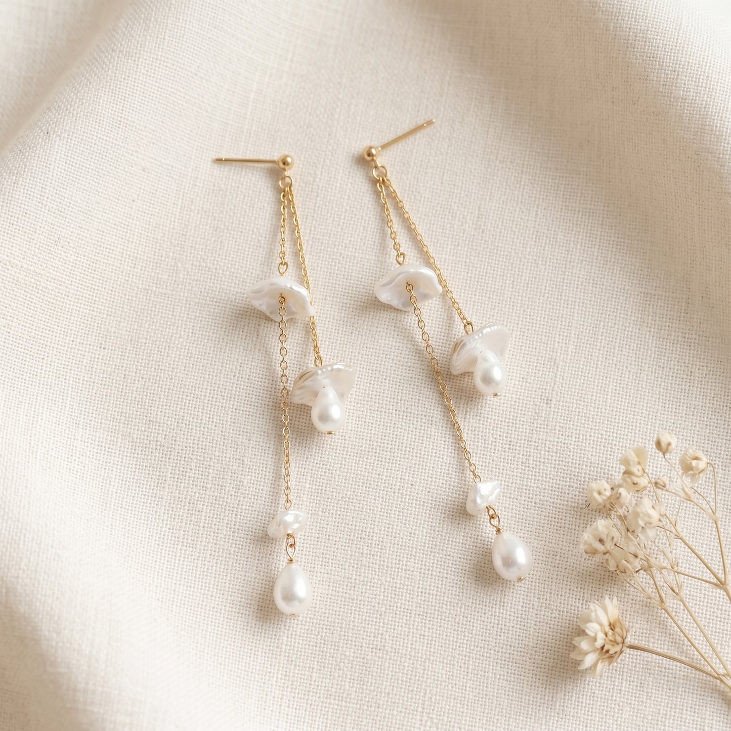 Bow Baroque Pearl Drop Earrings in 14K Gold Plated | 925 Sterling Silver