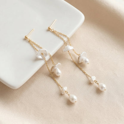 Bow Baroque Pearl Drop Earrings in 14K Gold Plated | 925 Sterling Silver