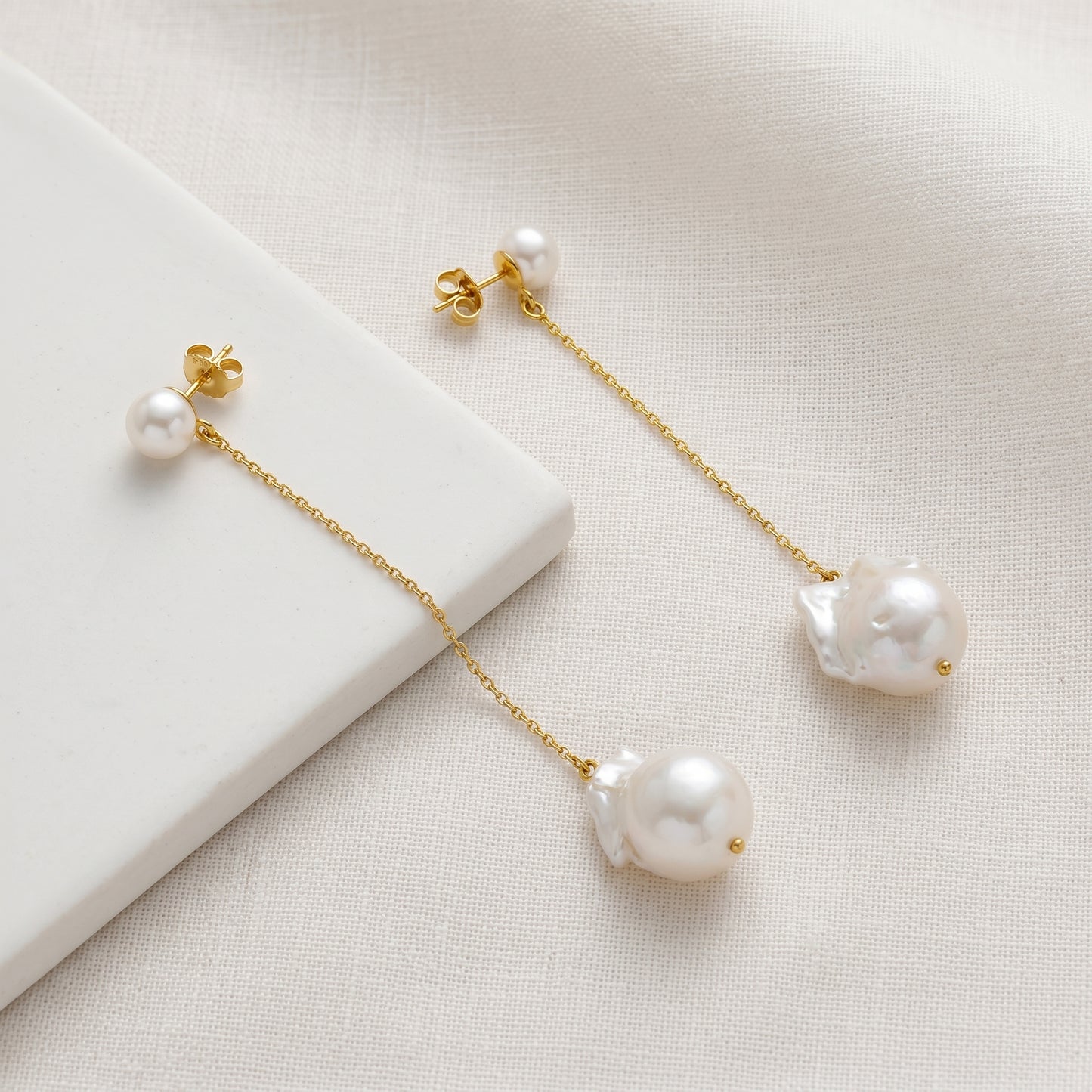 Baroque Pearl Chain Drop Earrings in Gold Plated | 925 Sterling Silver