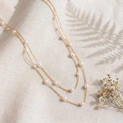 Double Layer Natural Pearl Necklace in 925 Sterling Silver