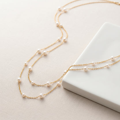 Double Layer Natural Pearl Necklace in 925 Sterling Silver