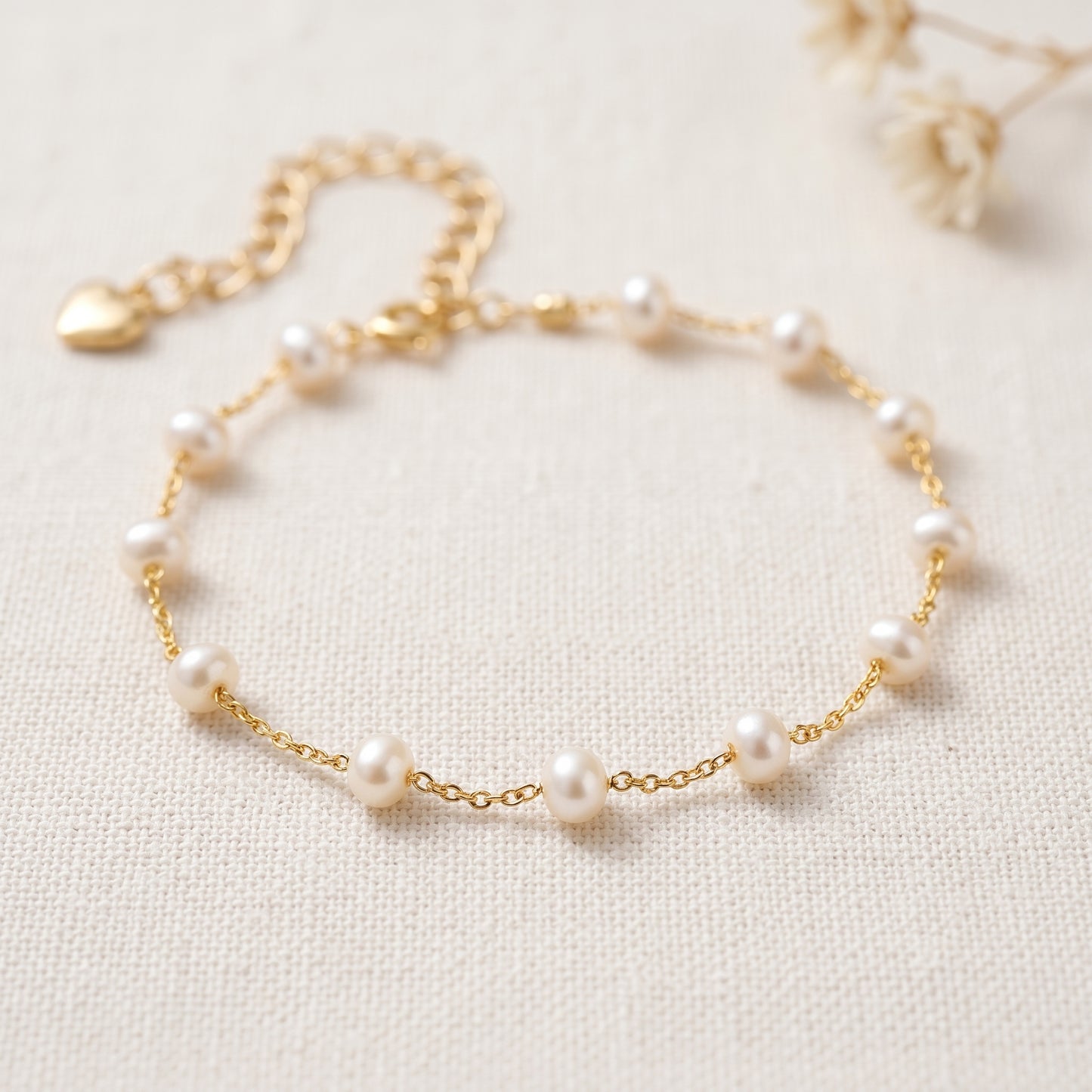 Dainty Natural Pearl Station Bracelet in 14K Gold Plated