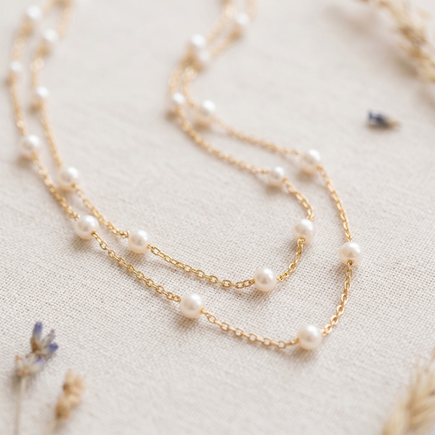 Double Layer Natural Pearl Necklace in 925 Sterling Silver