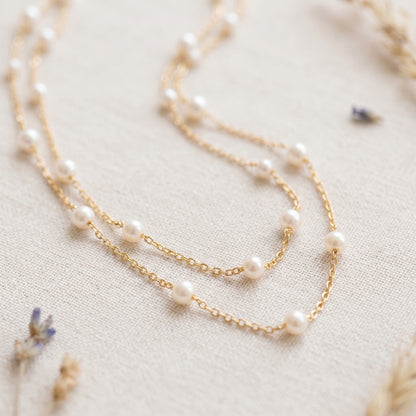 Double Layer Natural Pearl Necklace in 925 Sterling Silver