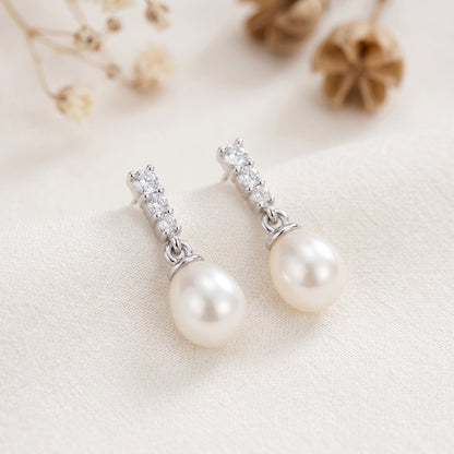 Freshwater Pearl Drop Earrings with CZ