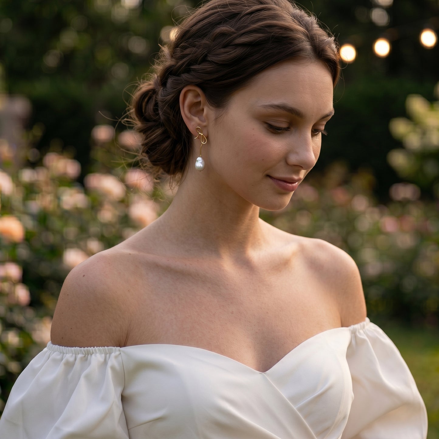 Bow Baroque Pearl Drop Earrings in 14K Gold Plated | 925 Sterling Silver