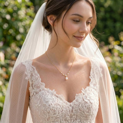 Dainty Teardrop Pearl Necklace in 18K Gold