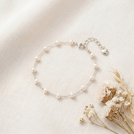Dainty Natural Pearl Station Bracelet in 14K Gold Plated