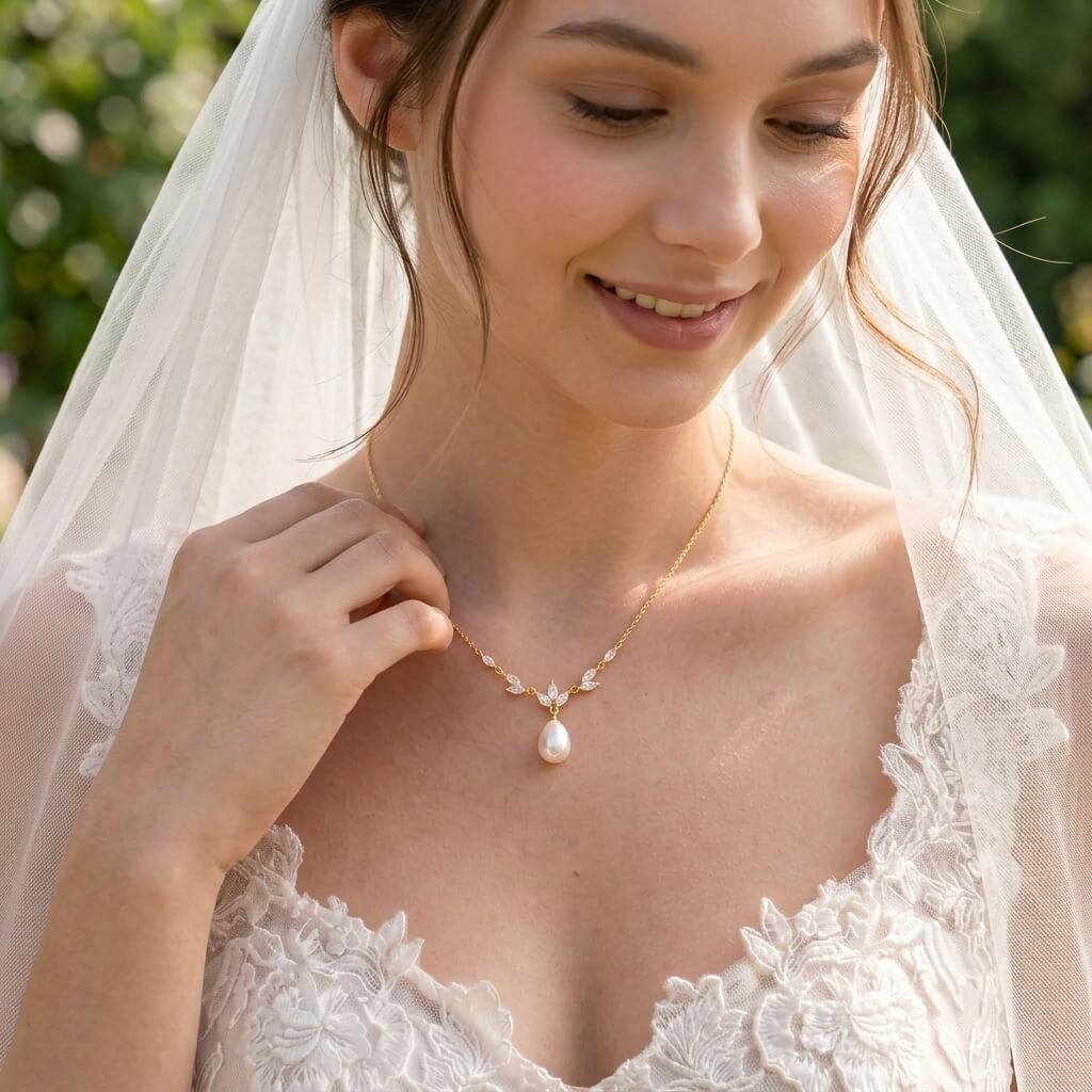 Dainty Teardrop Pearl Necklace in 18K Gold