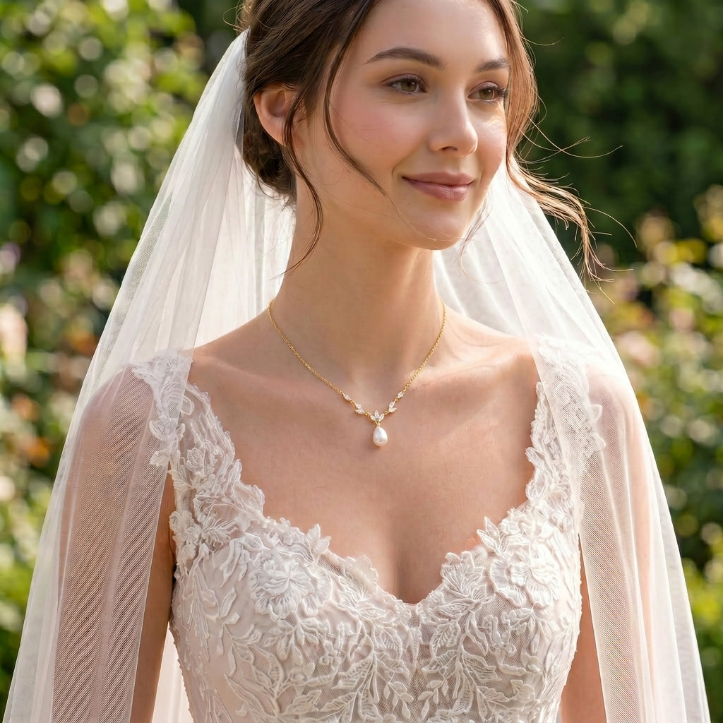 Dainty Teardrop Pearl Necklace in 18K Gold