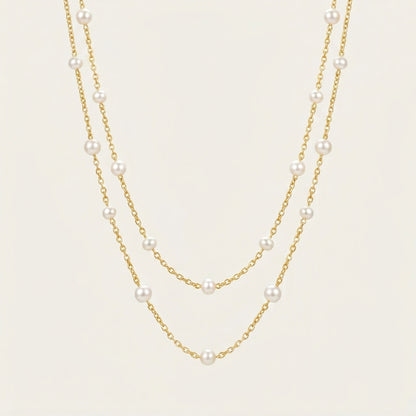 Double Layer Natural Pearl Necklace in 925 Sterling Silver