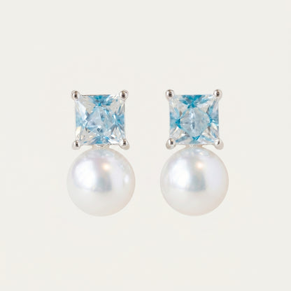 Freshwater Pearl & Zircon Stud Earrings with Silver Needle