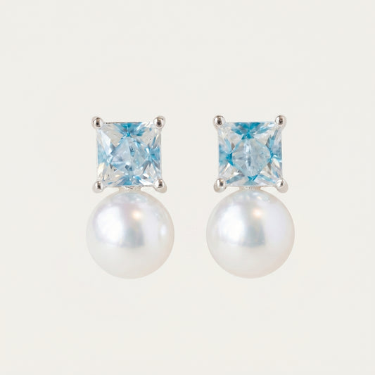Freshwater Pearl & Zircon Stud Earrings with Silver Needle