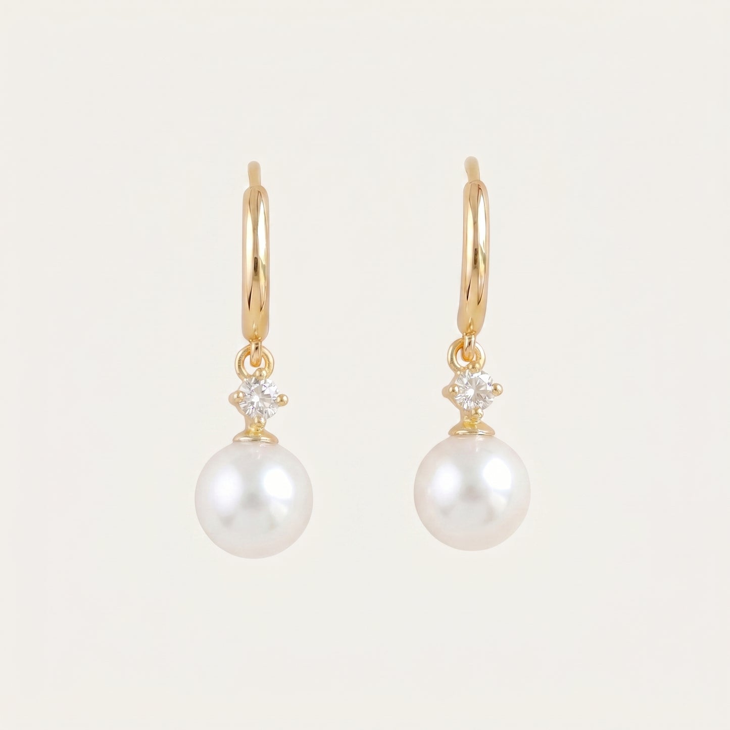 Freshwater Pearl Hoop Earrings with Zircon Charm