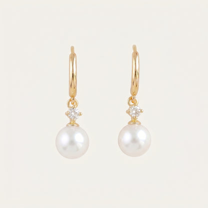 Freshwater Pearl Hoop Earrings with Zircon Charm