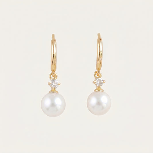 Freshwater Pearl Hoop Earrings with Zircon Charm
