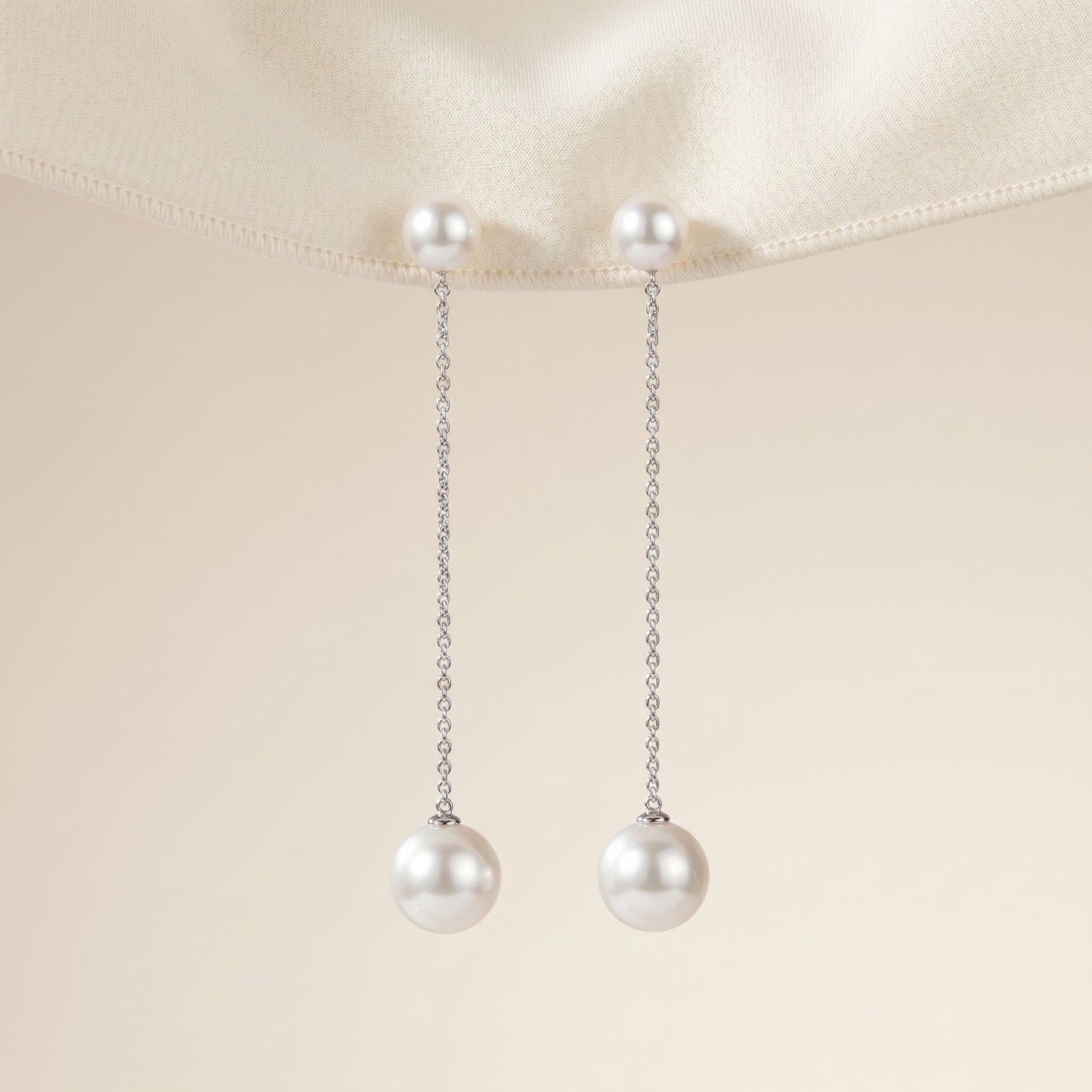 Freshwater Pearl Chain Drop Earrings in 14K Gold Plated | 925 Sterling Silver