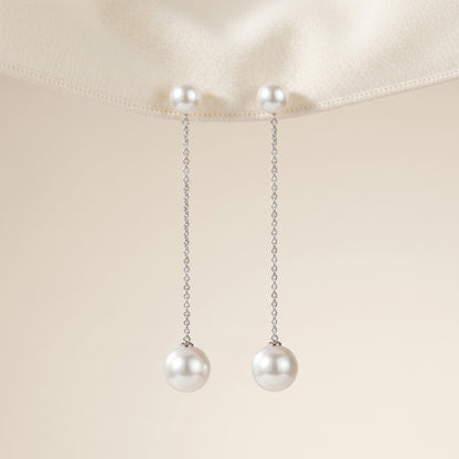 Freshwater Pearl Chain Drop Earrings in 14K Gold Plated | 925 Sterling Silver