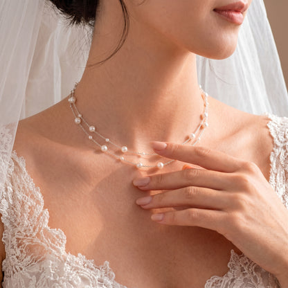 Double Layer Natural Pearl Necklace in 925 Sterling Silver