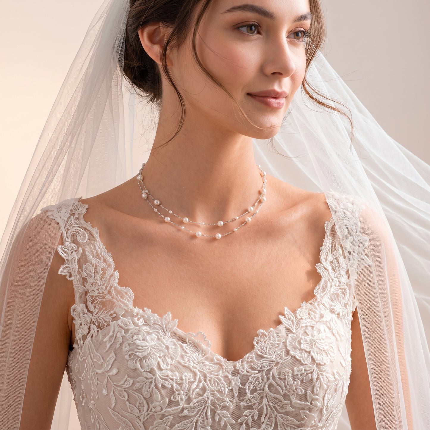 Double Layer Natural Pearl Necklace in 925 Sterling Silver