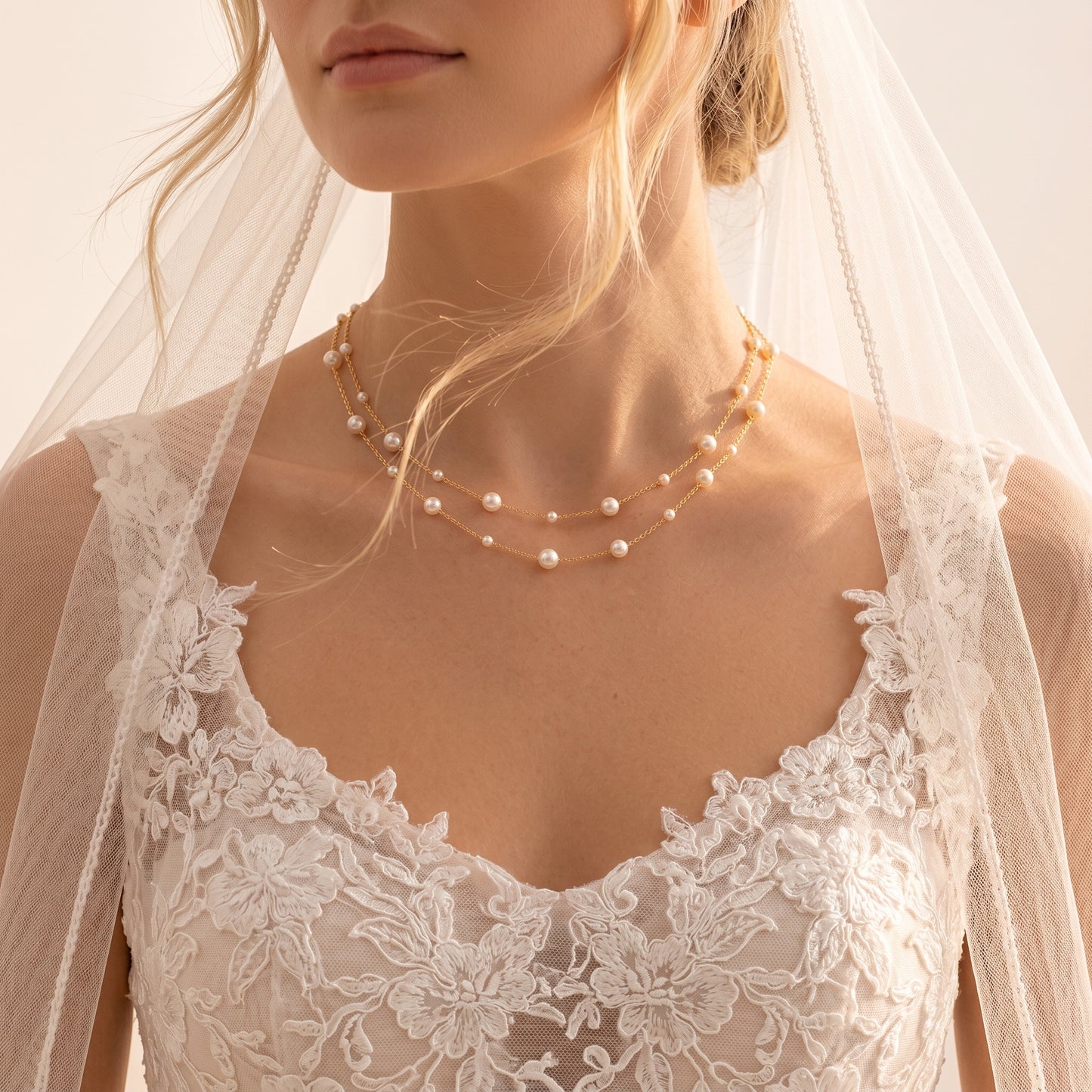 Double Layer Natural Pearl Necklace in 925 Sterling Silver