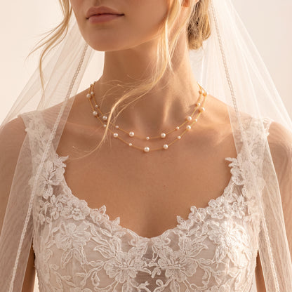 Double Layer Natural Pearl Necklace in 925 Sterling Silver