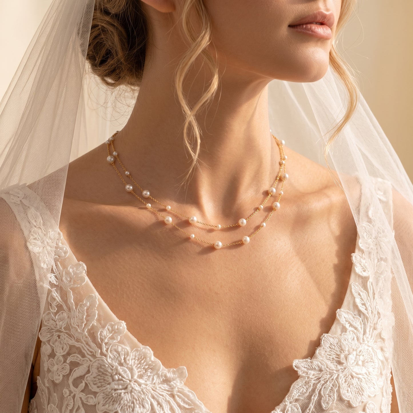 Double Layer Natural Pearl Necklace in 925 Sterling Silver