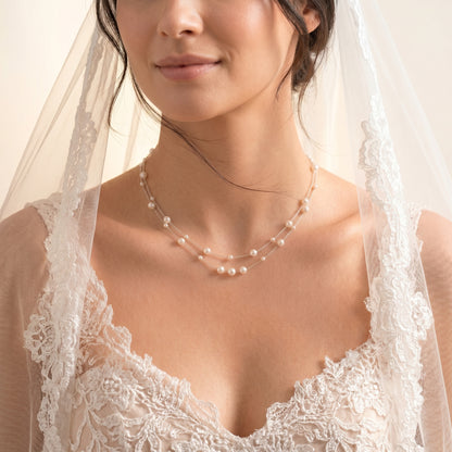 Double Layer Natural Pearl Necklace in 925 Sterling Silver