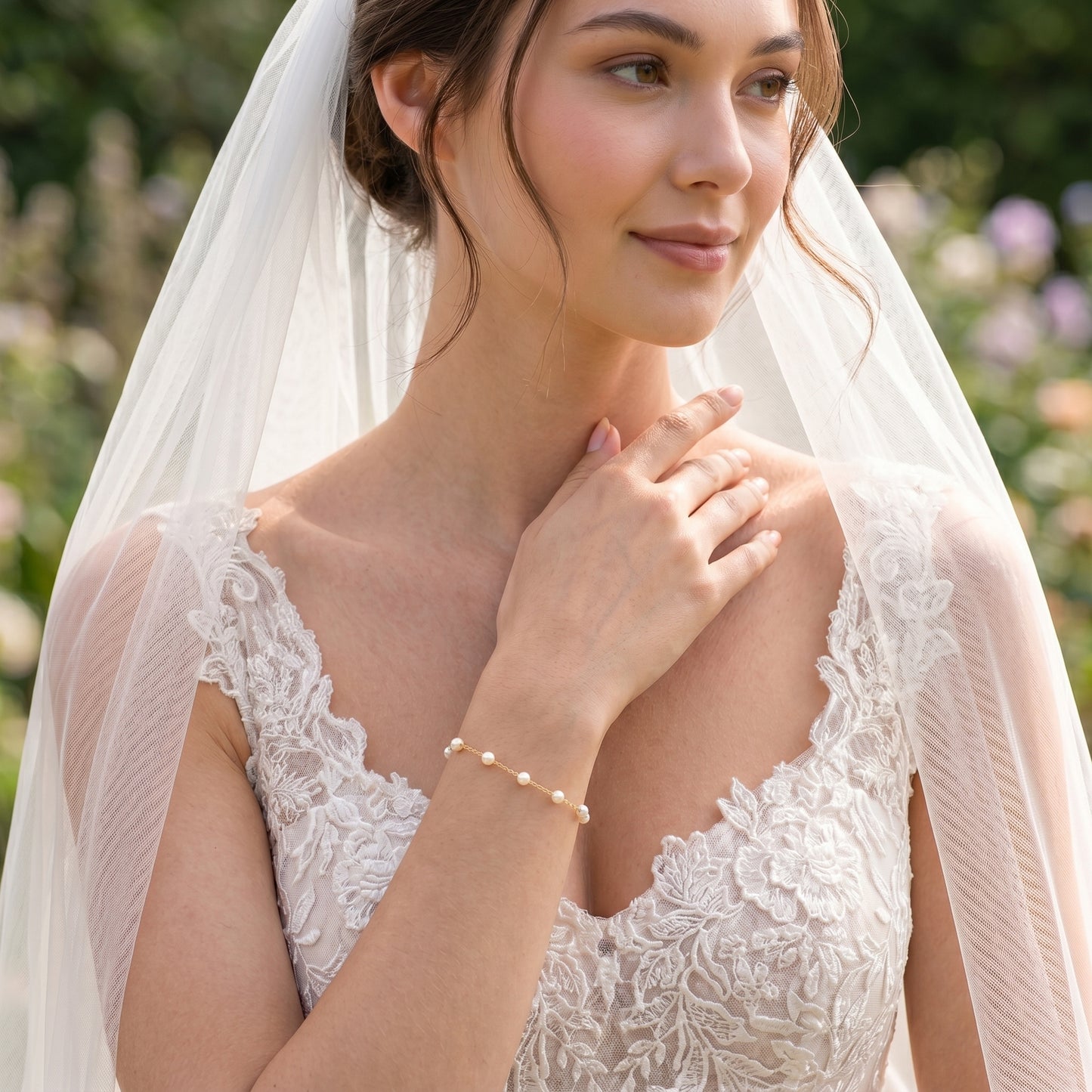 Dainty Natural Pearl Station Bracelet in 14K Gold Plated