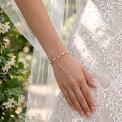 Dainty Natural Pearl Station Bracelet in 14K Gold Plated